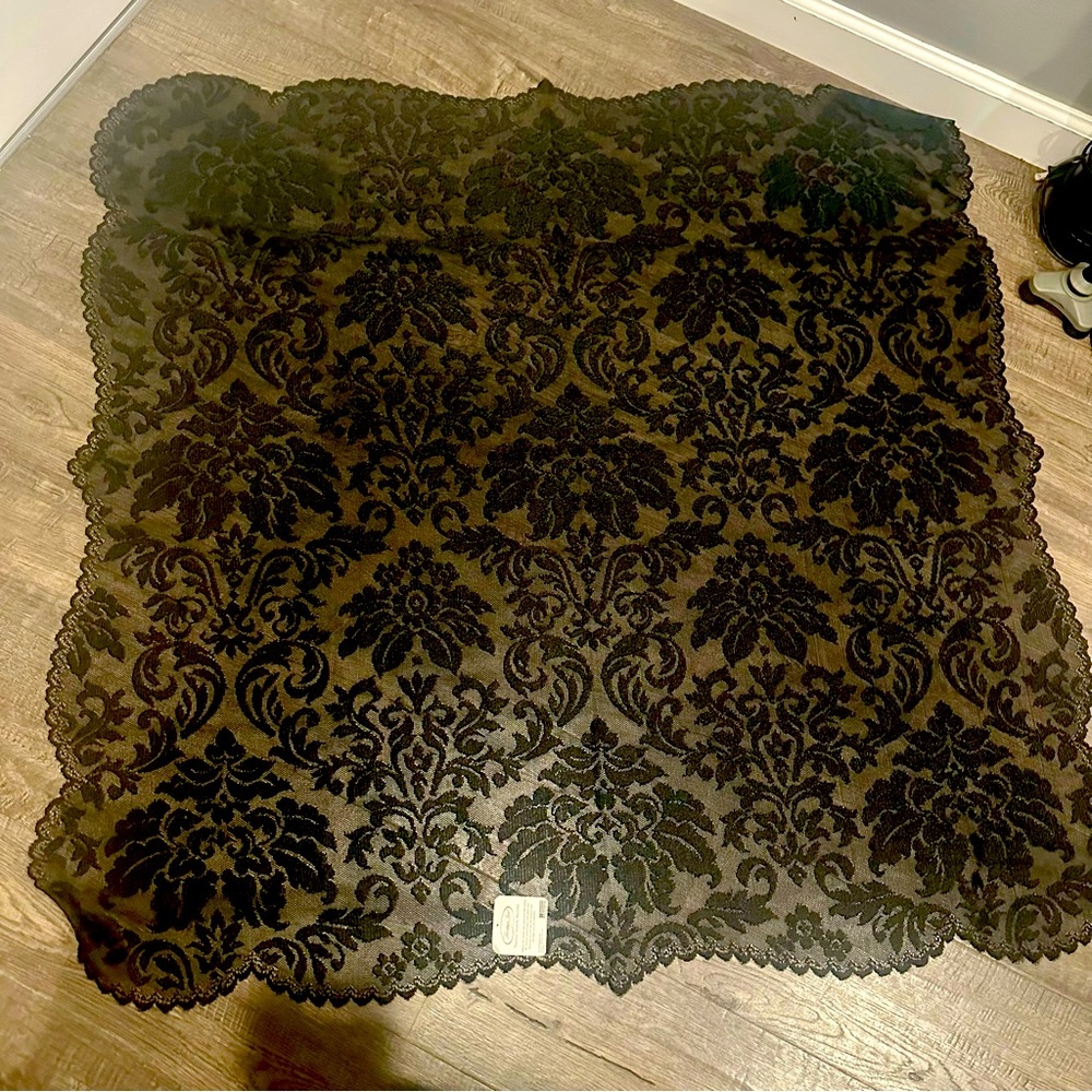 Heritage Lace Damask Black 42x42 Lace Table Topper Gothic
